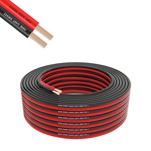 12 Gauge 2 Conductor Flexible Parallel Electrical Wire 10ft Red Black Low Voltage PVC Cord 12/2 AWG Stranded Oxygen Free Copper Cable for Automotive Solar Panel Led Strip Lighting Marine Battery.