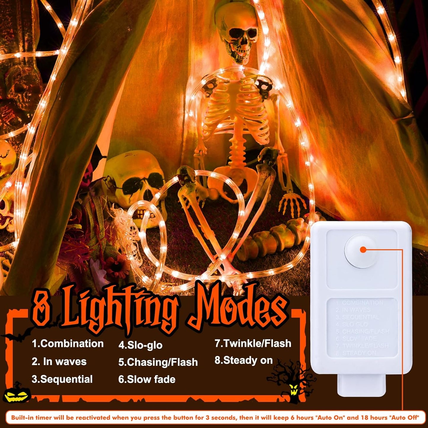 100ft LED Rope Lights Outdoor, 720 LED Connectable and Flexible Tube Lights with 8 Modes, Waterproof Indoor Outdoor LED Rope Lighting for Deck, Garden, Pool, Patio,Party, Holloween Decoration (Orange)