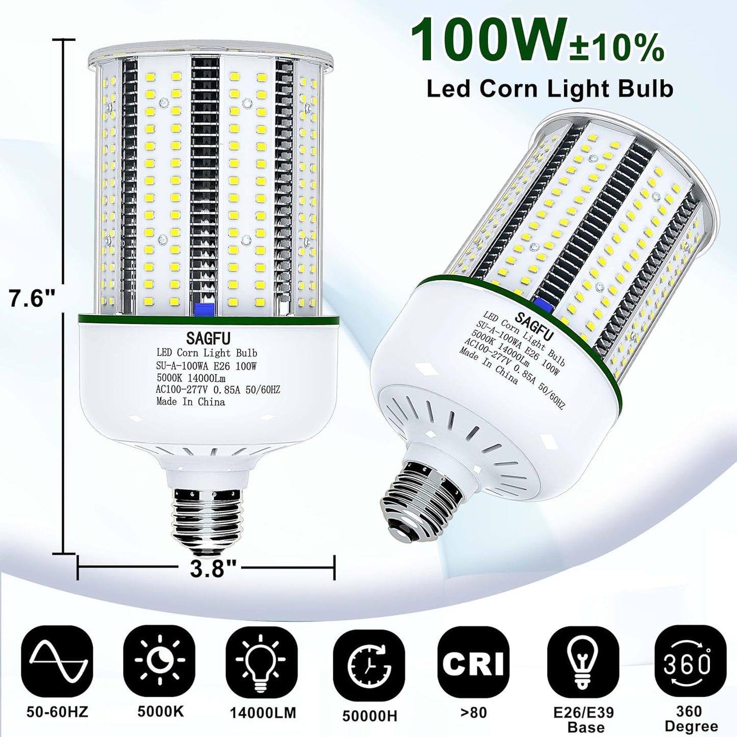 SAGFU 100W LED Corn COB Light Bulb,LED Corn Bulb 5000K Daylight - image 3