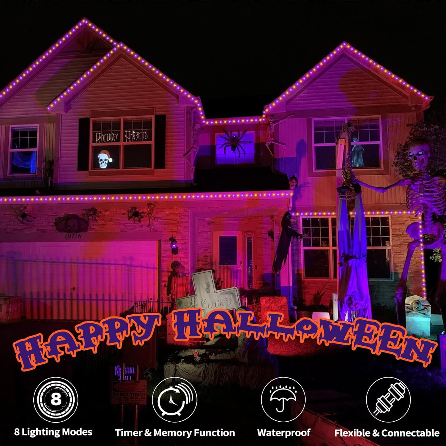 100ft LED Rope Lights Outdoor, 720 LED Connectable and Flexible Tube Lights with 8 Modes, Waterproof Indoor Outdoor LED Rope Lighting for Deck, Garden, Pool, Patio, Holloween Decor (Orange & Purple)