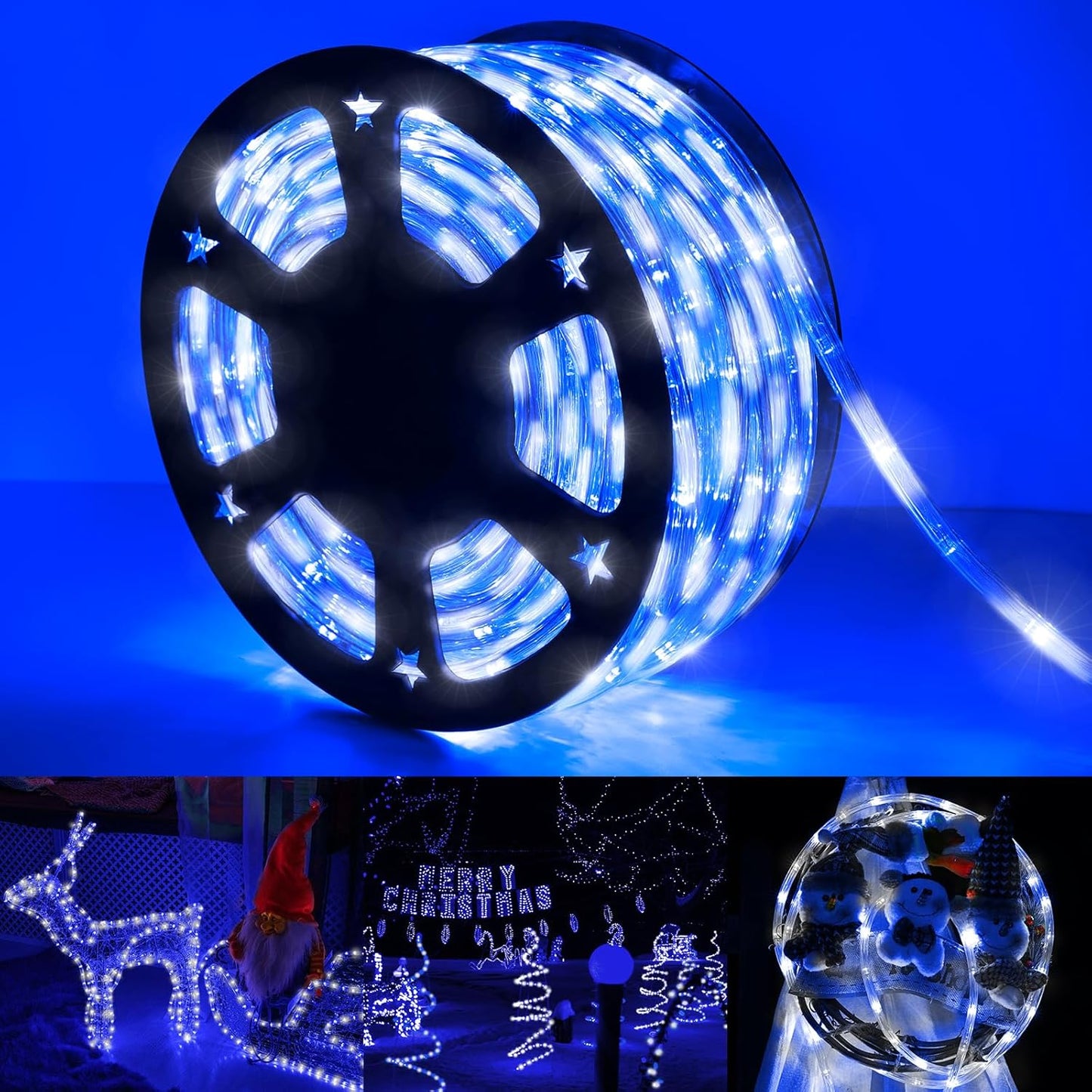 100ft LED Rope Lights Outdoor, 720 LED Connectable and Flexible Tube Lights with 8 Modes, Waterproof LED Rope Lighting for Garden Patio Bedroom Party Pool Indoor Outdoor Christmas Decor (White & Blue)