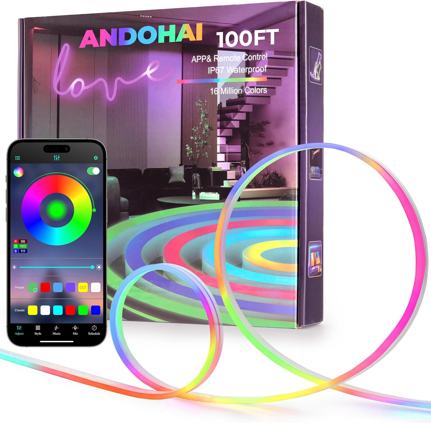 ANDOHAI 100FT LED Neon Rope Lights - image 1