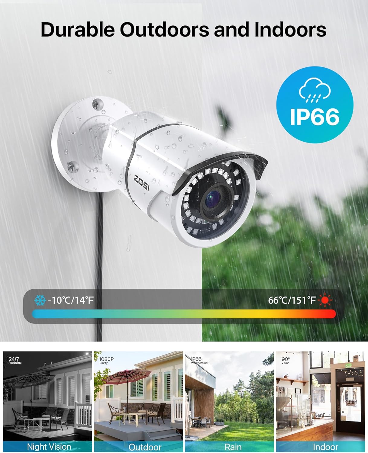 ZOSI 2MP 1080p Security Camera,4-in-1 TVI/CVI/AHD/CVBS Surveillance - image 3